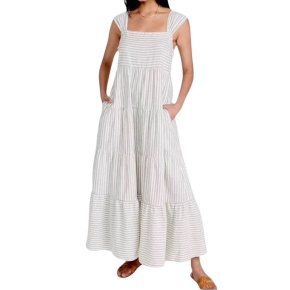 Madewell Striped Tiered Maxi Dress Hemp Cotton Blend Women's Size Medium NE773 - Picture 1 of 9